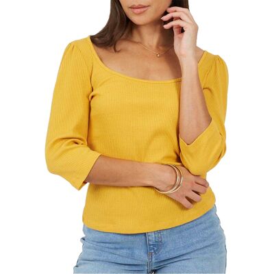 Brave Soul - Oberteil für Damen, Eckiger Ausschnitt, Puffärmel (Sonnenblume) Gelb EU 36 / UK 8 Brave Soul - Oberteil für Damen, Eckiger Ausschnitt, Puffärmel (Sonnenblume) Gelb EU 36 / UK 8