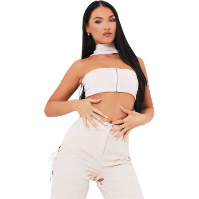 Missyempire Missy Empire - Kurzes Top für Damen, Bandeau, gerippt (Sand) Sand EU 42 / UK 14 Missyempire Missy Empire - Kurzes Top für Damen, Bandeau, gerippt (Sand) Sand EU 42 / UK 14
