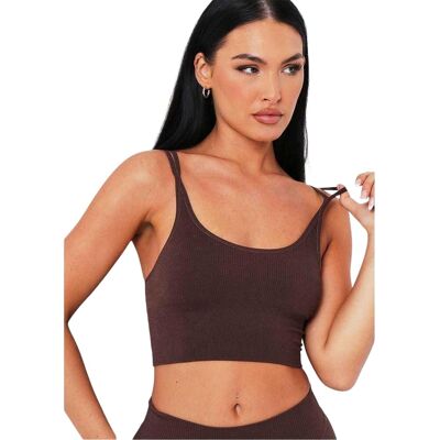 Missyempire Missy Empire - Kurzes Top für Damen, Doppelter dünner Riemen, gerippt (Schokolade) Schokolade EU 42 / UK 14 Missyempire Missy Empire - Kurzes Top für Damen, Doppelter dünner Riemen, gerippt (Schokolade) Schokolade EU 42 / UK 14
