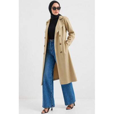 Big Dart Doppelt gelegter langer Trenchcoat Beige L Big Dart Doppelt gelegter langer Trenchcoat Beige L