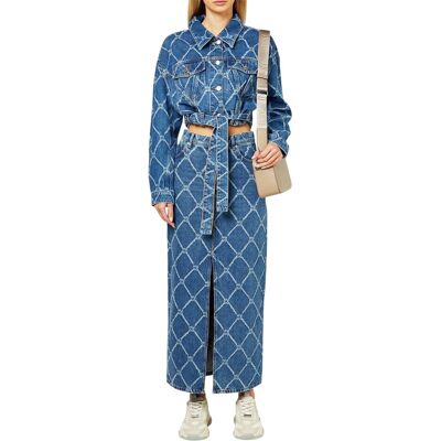 Hugo - Langer Rock für Damen, Denim, Schmal (Blau) Blau S Hugo - Langer Rock für Damen, Denim, Schmal (Blau) Blau S