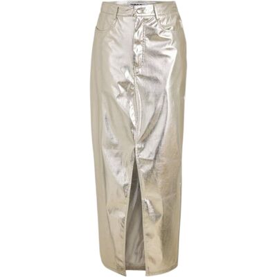 Amy Lynn AmyLynn - "Lupe" Bleistiftrock für Damen, Vorderer Schlitz (Silber Metallic) Silber EU 34 / UK 6 Amy Lynn AmyLynn - "Lupe" Bleistiftrock für Damen, Vorderer Schlitz (Silber Metallic) Silber EU 34 / UK 6
