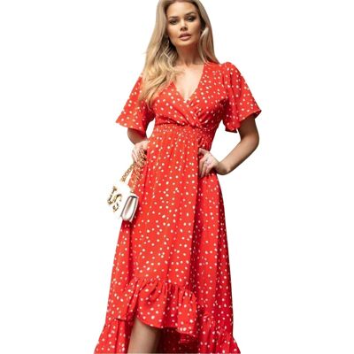 AX Paris - Midikleid für Damen, Zipfelsaum, Party (Rot) Rot EU 36 / UK 8 AX Paris - Midikleid für Damen, Zipfelsaum, Party (Rot) Rot EU 36 / UK 8