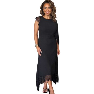 AX Paris - Midikleid für Damen, Taillenausschnitt, Polyester, Fledermaus (Schwarz) Schwarz EU 36 / UK 8 AX Paris - Midikleid für Damen, Taillenausschnitt, Polyester, Fledermaus (Schwarz) Schwarz EU 36 / UK 8