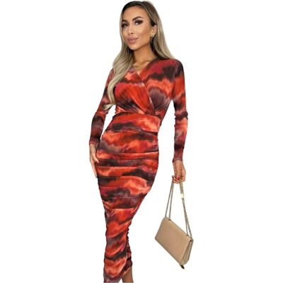 AX Paris - Wickelkleid für Damen, Polyester, Bodycon, Langärmlig (Rostfarben) Rost EU 36 / UK 8 AX Paris - Wickelkleid für Damen, Polyester, Bodycon, Langärmlig (Rostfarben) Rost EU 36 / UK 8