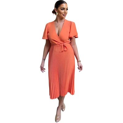 AX Paris - Midikleid für Damen, Bindegürtel, Polyester (Orange) Orange EU 36 / UK 8 AX Paris - Midikleid für Damen, Bindegürtel, Polyester (Orange) Orange EU 36 / UK 8