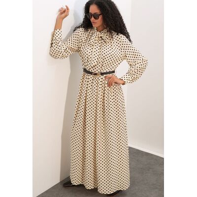 Big Dart Pünktchen Maxi Hemdkleid Beige L Big Dart Pünktchen Maxi Hemdkleid Beige L