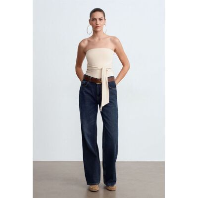 Dilvin Schlanke Passform Strapless Bandeau-Bluse Stein M Dilvin Schlanke Passform Strapless Bandeau-Bluse Stein M