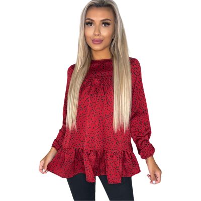 AX Paris - Kittel-Oberteil für Damen, Langärmlig (Rot) Rot EU 36 / UK 8 AX Paris - Kittel-Oberteil für Damen, Langärmlig (Rot) Rot EU 36 / UK 8