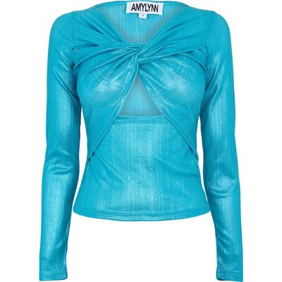 Amy Lynn AmyLynn - Oberteil für Damen, V-Ausschnitt, Schmal, Langärmlig (Blau) Blau EU 36 / UK 8 Amy Lynn AmyLynn - Oberteil für Damen, V-Ausschnitt, Schmal, Langärmlig (Blau) Blau EU 36 / UK 8