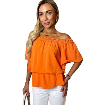 AX Paris - Schulterfreies Top für Damen, Kräuselsaum (Orange) Orange EU 36 / UK 8 AX Paris - Schulterfreies Top für Damen, Kräuselsaum (Orange) Orange EU 36 / UK 8