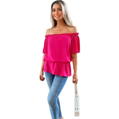 AX Paris - Schulterfreies Top für Damen, Kräuselsaum (Leuchtend Pink) Rosa EU 36 / UK 8 AX Paris - Schulterfreies Top für Damen, Kräuselsaum (Leuchtend Pink) Rosa EU 36 / UK 8