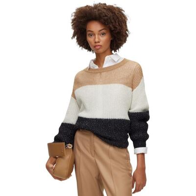 Boss - Pullover Top für Damen, Rundhalsausschnitt (Schwarz/Weiß/Beige) Schwarz-Weiss EU 38 / UK 10 Boss - Pullover Top für Damen, Rundhalsausschnitt (Schwarz/Weiß/Beige) Schwarz-Weiss EU 38 / UK 10