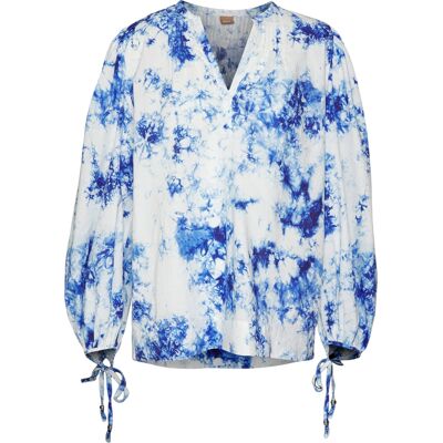Boss - Bluse für Damen, V-Ausschnitt, Ballonärmel (Weiß/Blau) Weiß EU 40 / UK 12 Boss - Bluse für Damen, V-Ausschnitt, Ballonärmel (Weiß/Blau) Weiß EU 40 / UK 12