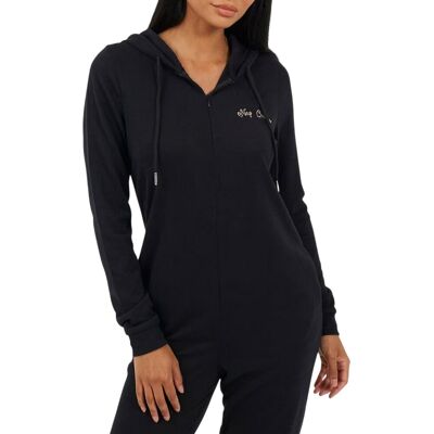 Brave Soul - All-in-One Nachtwäsche für Damen, mit Kapuze, Langärmlig (Schwarz/Roségold) Schwarz EU 38 / UK 10 Brave Soul - All-in-One Nachtwäsche für Damen, mit Kapuze, Langärmlig (Schwarz/Roségold) Schwarz EU 38 / UK 10