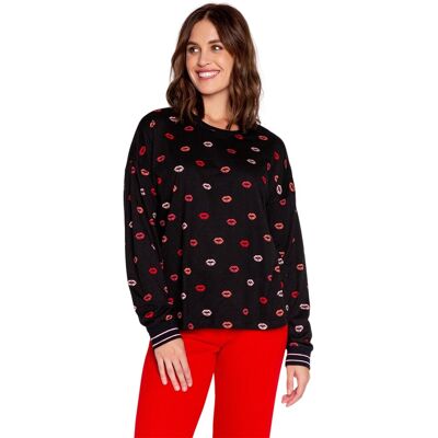PJ Salvage - "Lippy" Schlafanzug-Oberteil für Damen, Langärmlig (Schwarz/Rot/Pink) Schwarz EU 36 / UK 8 PJ Salvage - "Lippy" Schlafanzug-Oberteil für Damen, Langärmlig (Schwarz/Rot/Pink) Schwarz EU 36 / UK 8