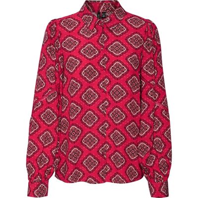 Vero Moda - Hemd für Damen, Spitzendetail, leger, Puffärmel (Himbeerrosa) Dunkelrot EU 38 / UK 10 Vero Moda - Hemd für Damen, Spitzendetail, leger, Puffärmel (Himbeerrosa) Dunkelrot EU 38 / UK 10