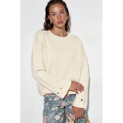 Hiccup Knopfdetaillierter Strickpullover Creme L Hiccup Knopfdetaillierter Strickpullover Creme L