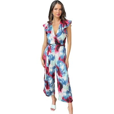 AX Paris - Jumpsuit für Damen, Wickel, Polyester (Bunt bedruckt) Blau EU 38 / UK 10 AX Paris - Jumpsuit für Damen, Wickel, Polyester (Bunt bedruckt) Blau EU 38 / UK 10