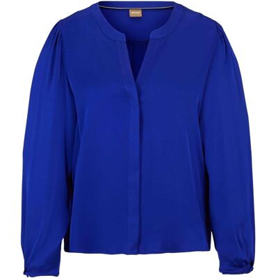 Boss - Bluse für Damen, V-Ausschnitt, leger, Puffärmel (Blau) Blau EU 36 / UK 8 Boss - Bluse für Damen, V-Ausschnitt, leger, Puffärmel (Blau) Blau EU 36 / UK 8