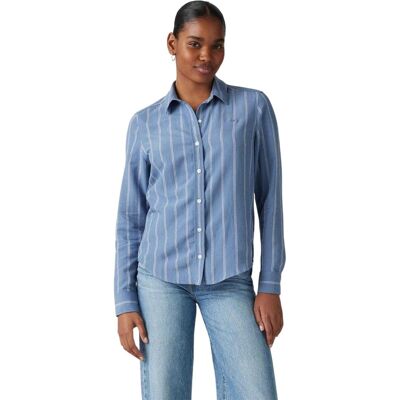 Levis Gestreiftes Langarmhemd mit Kragen für Damen in normaler Passform (Blau) Blau EU 38 / UK 10 Levis Gestreiftes Langarmhemd mit Kragen für Damen in normaler Passform (Blau) Blau EU 38 / UK 10