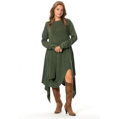 Turkishsouq Handan Langarm-Strickkleid mit asymmetrischem Schnitt, fließend, Midi-Länge, Khaki, HK Khaki Einheitsgröße Turkishsouq Handan Langarm-Strickkleid mit asymmetrischem Schnitt, fließend, Midi-Länge, Khaki, HK Khaki Einheitsgröße