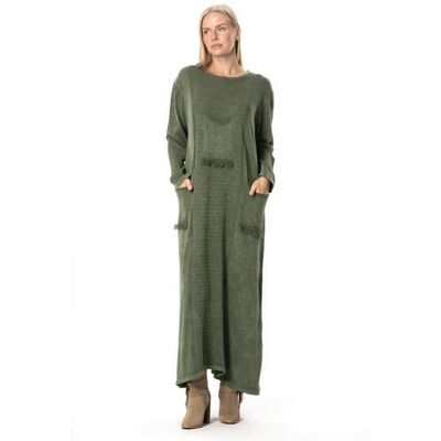 Turkishsouq Langärmeliges Strickkleid mit genarbten Taschen, Herbst und Winter, Khaki. Khaki Einheitsgröße Turkishsouq Langärmeliges Strickkleid mit genarbten Taschen, Herbst und Winter, Khaki. Khaki Einheitsgröße