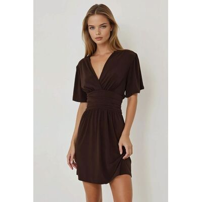 Hiccup V-Ausschnitt Kurzarm Mini-Kleid Braun M Hiccup V-Ausschnitt Kurzarm Mini-Kleid Braun M