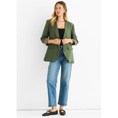 Gini London Contrast Animal Edge to Edge Blazer Khaki M/L Gini London Contrast Animal Edge to Edge Blazer Khaki M/L