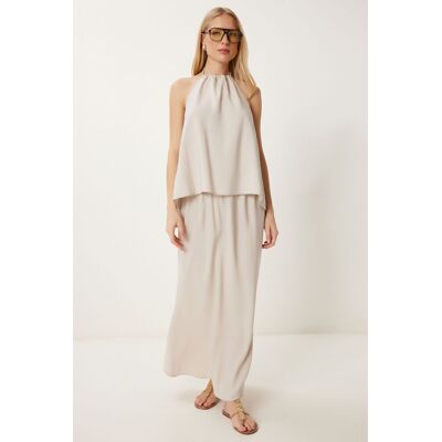 Happiness Istanbul Halter-Nacken-Bluse & Maxi-Rock Co-Ord Set Stein M Happiness Istanbul Halter-Nacken-Bluse & Maxi-Rock Co-Ord Set Stein M