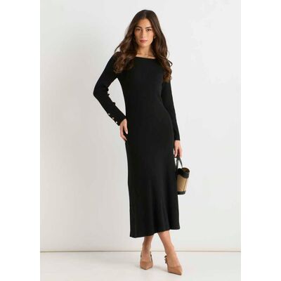 Gini London Schwarzes Strickkleid mit Schlitzausschnitt und Schlaghose Schwarz S/M Gini London Schwarzes Strickkleid mit Schlitzausschnitt und Schlaghose Schwarz S/M