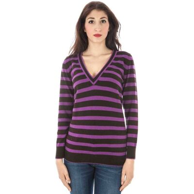 Fred Perry V-Ausschnitt gestreifter Pullover Lila M Fred Perry V-Ausschnitt gestreifter Pullover Lila M