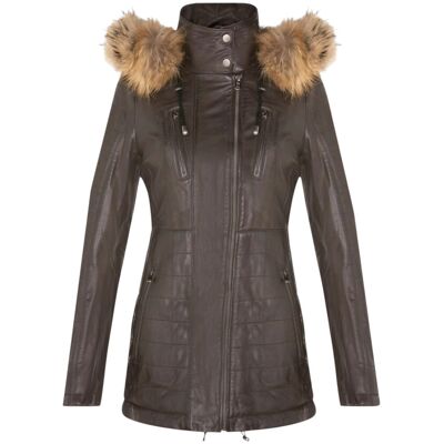 Infinity Leather Damen-Parka aus gestepptem Leder in Braun – Winton Braun EU 46 / UK 18 Infinity Leather Damen-Parka aus gestepptem Leder in Braun – Winton Braun EU 46 / UK 18