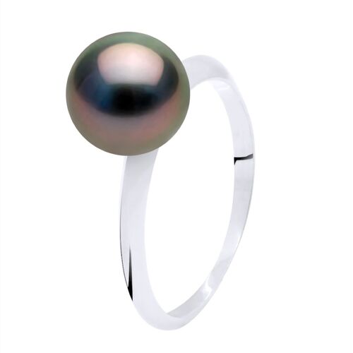 Ateliers Saint Germain Armreif-Ring, echte Tahiti-Zuchtperle, rund, 8–9 mm – Weißgold Schwarz O 1/2