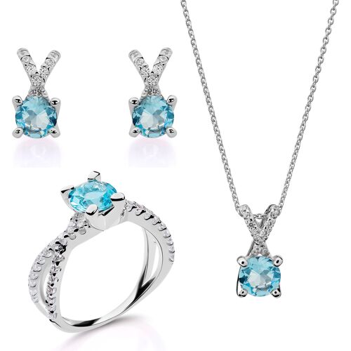 Orphelia 'Maya' Damen 925 Sterling Silber Set: Halskette + Ohrringe + Ring - Silber SET-7478/AQ Silber L