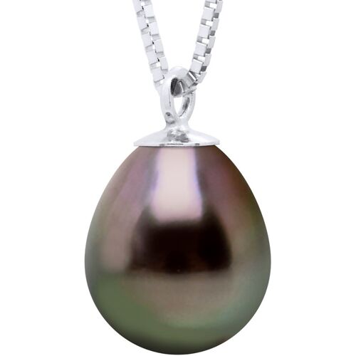 Ateliers Saint Germain Venezianische Halskette aus Silber 925, rhodiniert und echte Tahiti-Zuchtperle, birnenförmig, 8–9 mm Schwarz Einheitsgröße