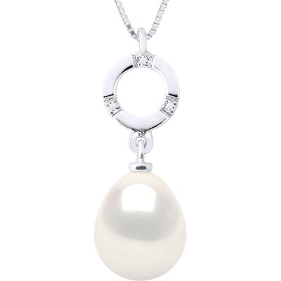 Ateliers Saint Germain Halskette Schmuck Diamant 0,01 Karat Weißgold und echte Süßwasser-Zuchtperle Birne 9-10 mm Weiß Einheitsgröße Ateliers Saint Germain Halskette Schmuck Diamant 0,01 Karat Weißgold und echte Süßwasser-Zuchtperle Birne 9-10 mm Weiß Einheitsgröße