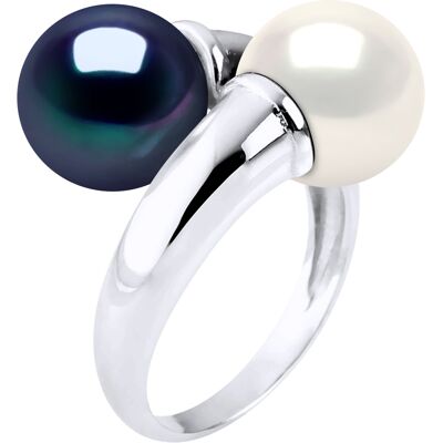Ateliers Saint Germain Ring You & Me Bulk - 2 echte Süßwasser-Zuchtperlen rund 9-10 mm Schwarz-Weiss ICH Ateliers Saint Germain Ring You & Me Bulk - 2 echte Süßwasser-Zuchtperlen rund 9-10 mm Schwarz-Weiss ICH