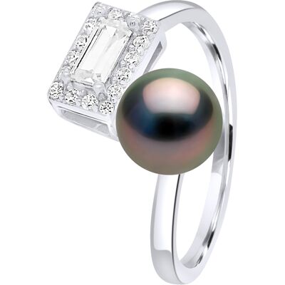 Ateliers Saint Germain Ring verstellbarer Zirkonia – echte Tahiti-Zuchtperle rund 8–9 mm Schwarz Einheitsgröße Ateliers Saint Germain Ring verstellbarer Zirkonia – echte Tahiti-Zuchtperle rund 8–9 mm Schwarz Einheitsgröße