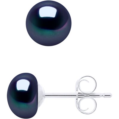 Ateliers Saint Germain Ohrringe aus Silber 925 und echten Süßwasser-Zuchtperlen Knopf 6-7 mm Schwarz Einheitsgröße Ateliers Saint Germain Ohrringe aus Silber 925 und echten Süßwasser-Zuchtperlen Knopf 6-7 mm Schwarz Einheitsgröße