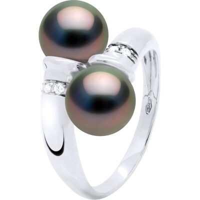 Ateliers Saint Germain Ring You & Me, Diamanten 0,06 ct, 2 echte Tahiti-Zuchtperlen rund 8–9 mm – Weißgold Schwarz L 1/2 Ateliers Saint Germain Ring You & Me, Diamanten 0,06 ct, 2 echte Tahiti-Zuchtperlen rund 8–9 mm – Weißgold Schwarz L 1/2