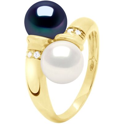 Ateliers Saint Germain Ring You & Me – Diamanten 0,04 ct – 2 echte Süßwasser-Zuchtperlen rund 8–9 mm Schwarz-Weiss K Ateliers Saint Germain Ring You & Me – Diamanten 0,04 ct – 2 echte Süßwasser-Zuchtperlen rund 8–9 mm Schwarz-Weiss K