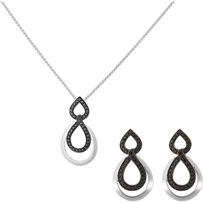 Orphelia 'Amber' Damen 925 Sterling Silber Set: Kettenanhänger + Ohrringe - Silber/Schwarz SET-7092/2 Schwarzes Silber Einheitsgröße Orphelia 'Amber' Damen 925 Sterling Silber Set: Kettenanhänger + Ohrringe - Silber/Schwarz SET-7092/2 Schwarzes Silber Einheitsgröße