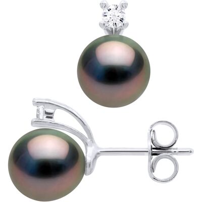 Ateliers Saint Germain Ohrringe aus Silber 925 und Zirkonia, verziert mit 2 echten Tahiti-Zuchtperlen, birnenförmig, 8–9 mm Silber Einheitsgröße Ateliers Saint Germain Ohrringe aus Silber 925 und Zirkonia, verziert mit 2 echten Tahiti-Zuchtperlen, birnenförmig, 8–9 mm Silber Einheitsgröße