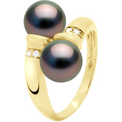 Ateliers Saint Germain Ring You & Me, Diamanten 0,06 ct, 2 echte Tahiti-Zuchtperlen, rund 8–9 mm – Gelbgold Schwarz K Ateliers Saint Germain Ring You & Me, Diamanten 0,06 ct, 2 echte Tahiti-Zuchtperlen, rund 8–9 mm – Gelbgold Schwarz K