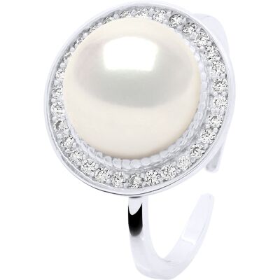 Ateliers Saint Germain Ring verstellbare Umgebung aus kubischen Zirkonia – Knopf aus echten Süßwasser-Zuchtperlen, 10–11 mm Weiß Einheitsgröße Ateliers Saint Germain Ring verstellbare Umgebung aus kubischen Zirkonia – Knopf aus echten Süßwasser-Zuchtperlen, 10–11 mm Weiß Einheitsgröße