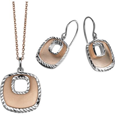 Orphelia Damen 925 Sterling Silber Set: Kettenanhänger + Ohrringe - Silber/Rosé SET-5188 Silber und Roségold Einheitsgröße Orphelia Damen 925 Sterling Silber Set: Kettenanhänger + Ohrringe - Silber/Rosé SET-5188 Silber und Roségold Einheitsgröße