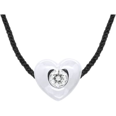 DIADEMA - Halskette - Schwarzes Nylon - Herz - Echter Diamant Weiß Einheitsgröße DIADEMA - Halskette - Schwarzes Nylon - Herz - Echter Diamant Weiß Einheitsgröße