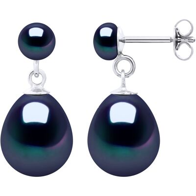 Ateliers Saint Germain Doppelte Ohrringe aus Weißgold – echte Süßwasser-Zuchtperlen, Knopf 5–6 mm + Birne 10–11 mm Schwarz Einheitsgröße Ateliers Saint Germain Doppelte Ohrringe aus Weißgold – echte Süßwasser-Zuchtperlen, Knopf 5–6 mm + Birne 10–11 mm Schwarz Einheitsgröße