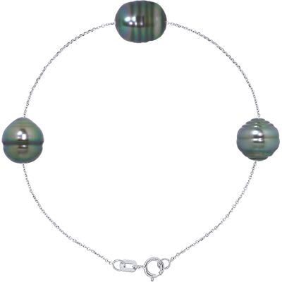 DIADEMA - Armband - 3 echte Tahiti-Perlen - Kabelkette Diamanten Natürlich Einheitsgröße DIADEMA - Armband - 3 echte Tahiti-Perlen - Kabelkette Diamanten Natürlich Einheitsgröße